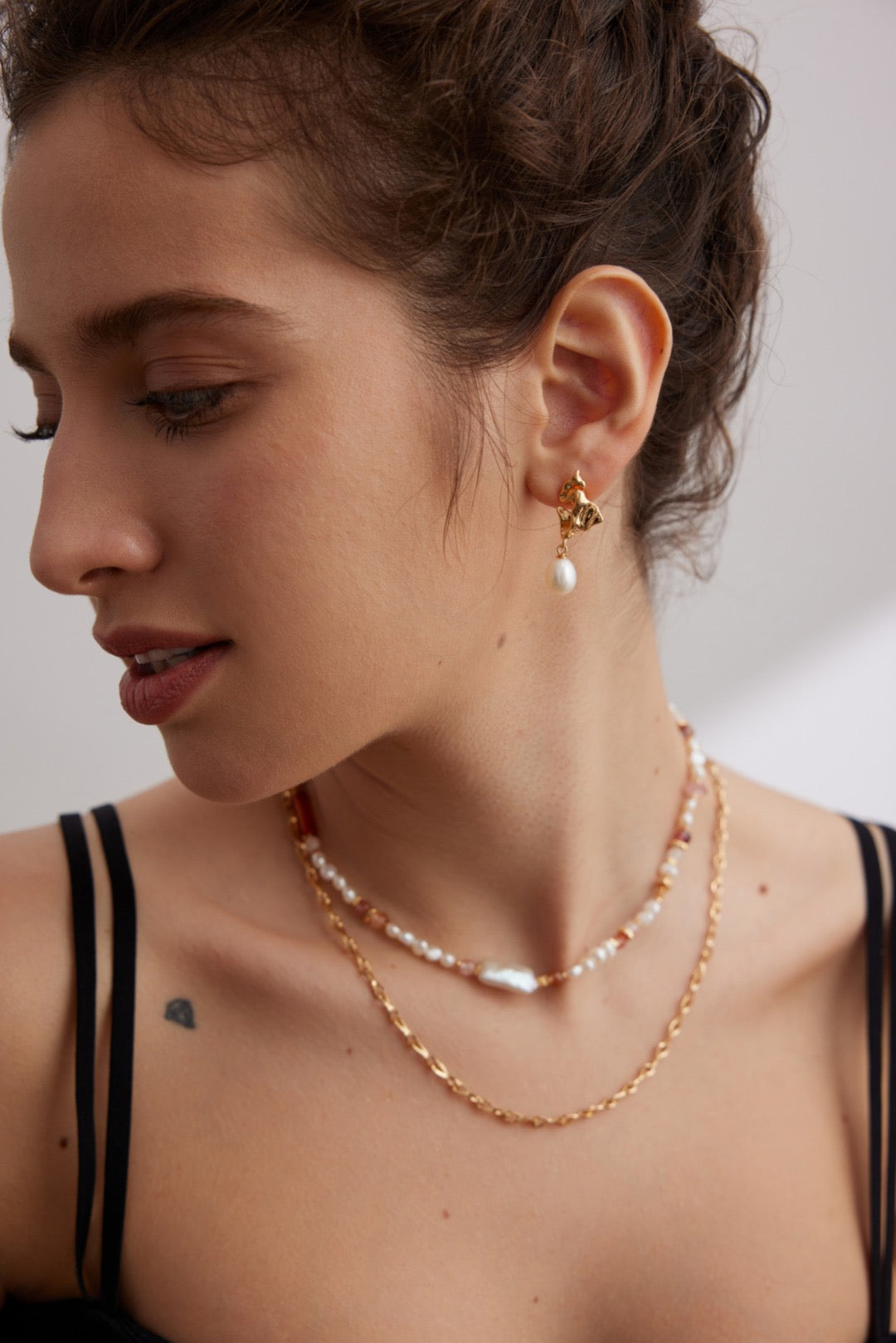Boucles d'oreilles Feuilles chiffonnées perles