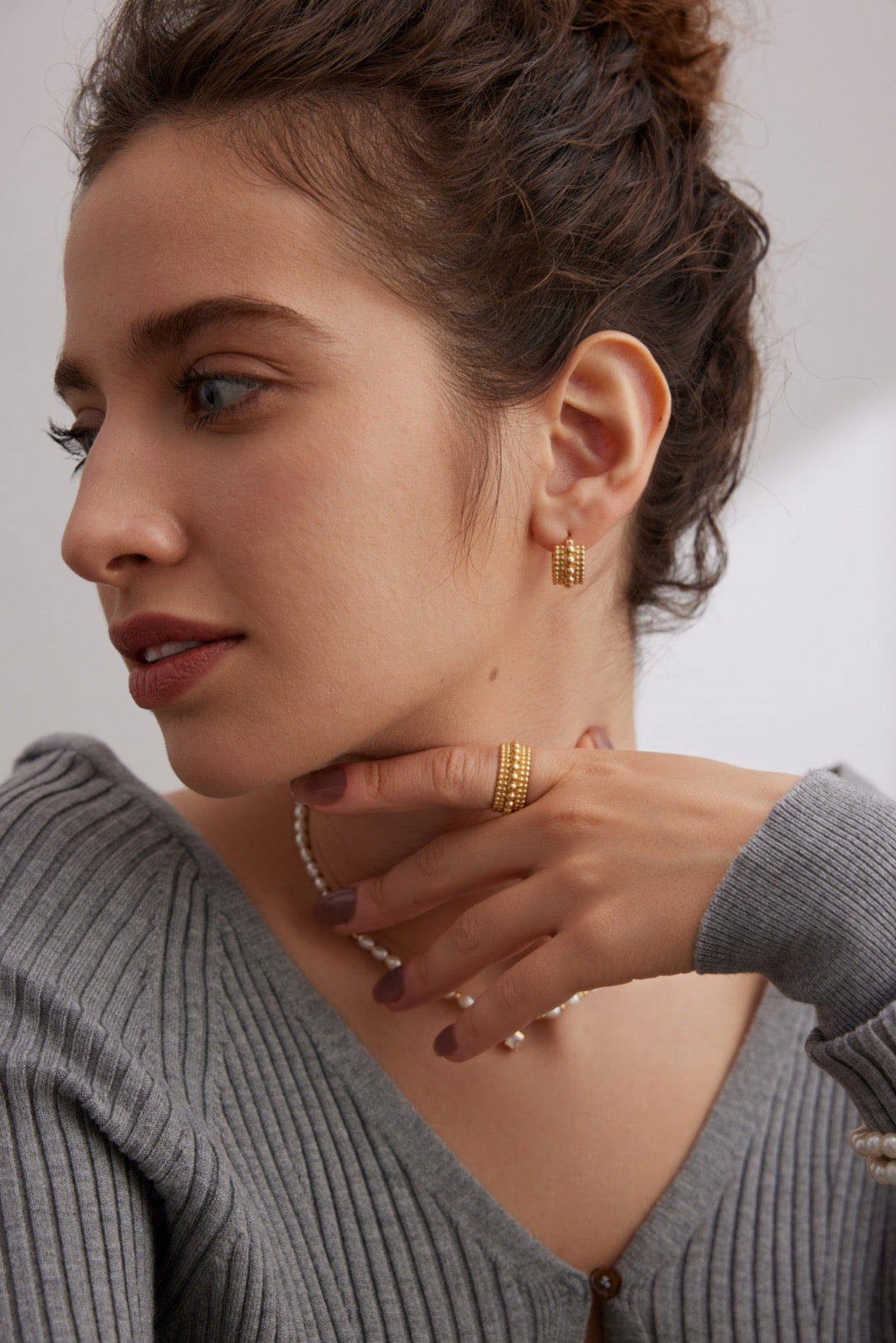 Bague d'argent pur Multiperla Dorée