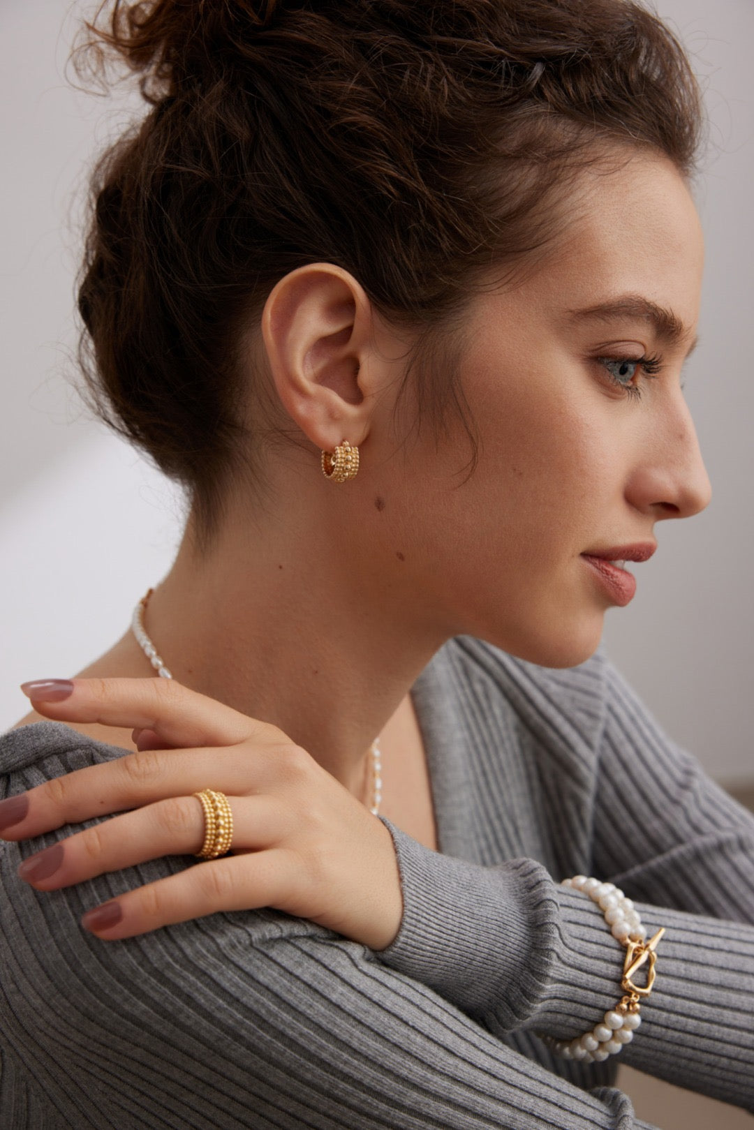 Bague d'argent pur Multiperla Dorée
